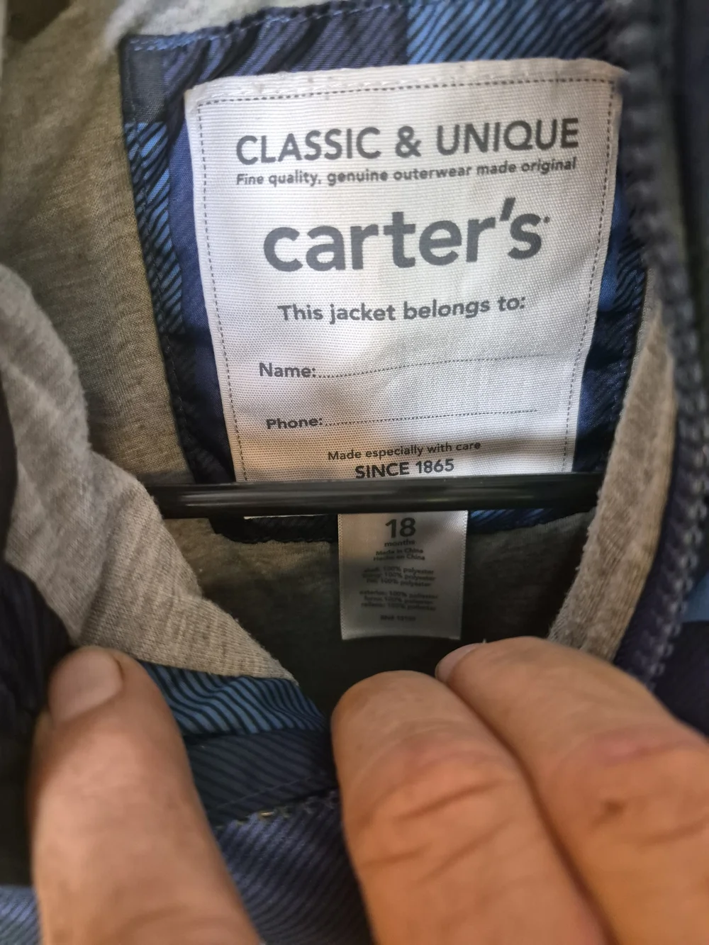 Carter's Blue Plaid Hooded Puffer Coat Bin 40